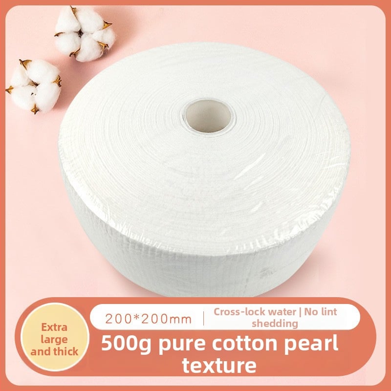 Голям ролон еднократни кърпи за лице от чист памук (чист памук, 500 г, плоско тъкане, многонишкова прежда, абсорбция 0–5 сек)