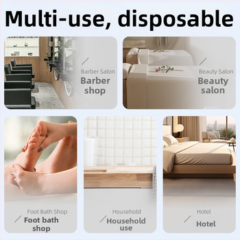 Jednorazové uteráky pre holičstvá a kozmetické salóny — Materiál: regenerovaná celulózová vlákna; Hlavné zložky: vlákna z dreveného pulp vlákna; Vstrebávanie vody: 0–5 s; Výrobný proces: ploché tkanie