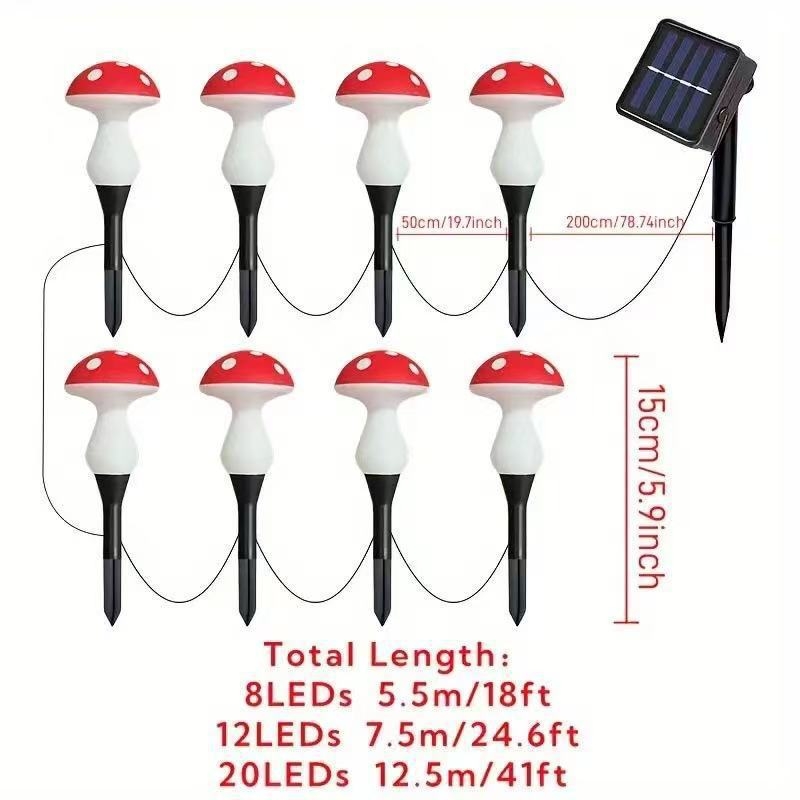 Vanjska LED lampica u obliku gljive, IP67 vodootporna, PVC kućište, 0,5 W, CE certifikat, radno vrijeme 6–12 sati