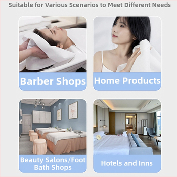 Еднократна кърпа за сушене на коса със турбан за салони (Материал: вискозно влакно; Абсорбция: 0–5 сек; Комплектация: 10 кърпи за коса, 3 кърпи за баня, 1 кърпа за крака)