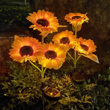 Napelemes napraforgó alakú kertvilágítás - kültéri LED, IP55, 0,3W, 6–12 óra világítás, élettartam 50 000 h (ME3027)