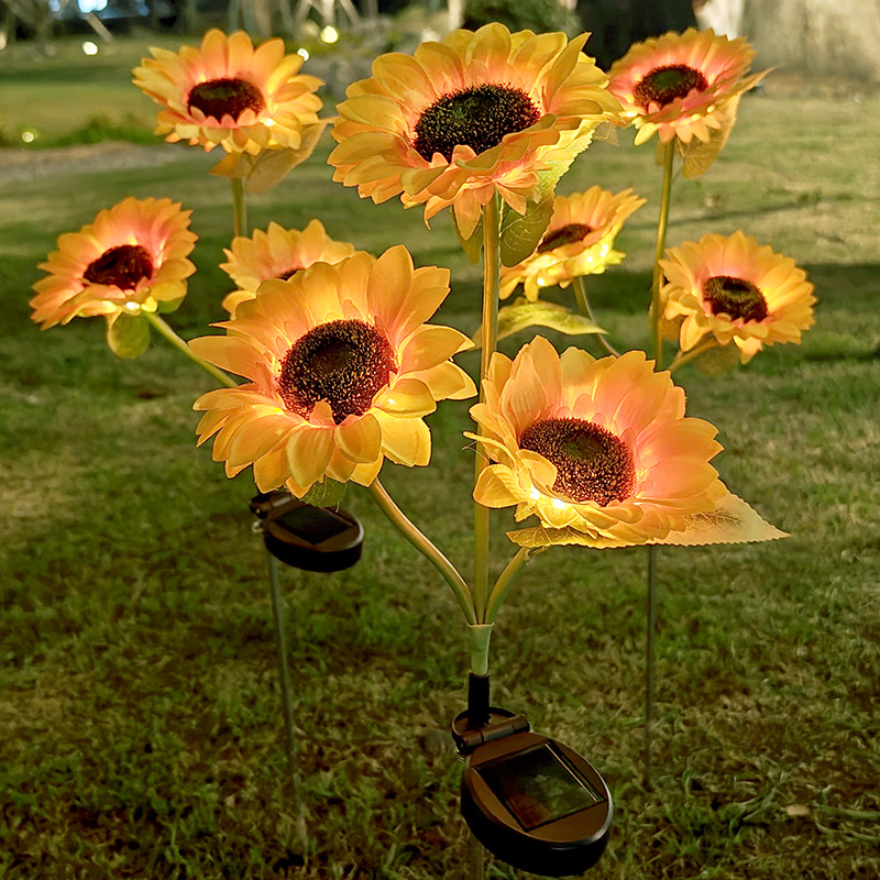 Napelemes napraforgó alakú kertvilágítás - kültéri LED, IP55, 0,3W, 6–12 óra világítás, élettartam 50 000 h (ME3027)