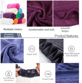 Vlastná osuška s logom - tlač loga, Ultra jemné vlákna, 200–400gsm, Ply Yarn