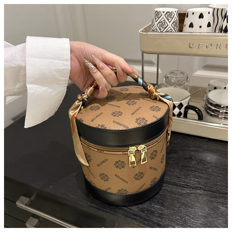 YSD PU bucket bag με φερμουάρ, καλλυντική τσάντα σε street fashion, αδιάβροχη, 0.4 kg, για οικιακή αποθήκευση