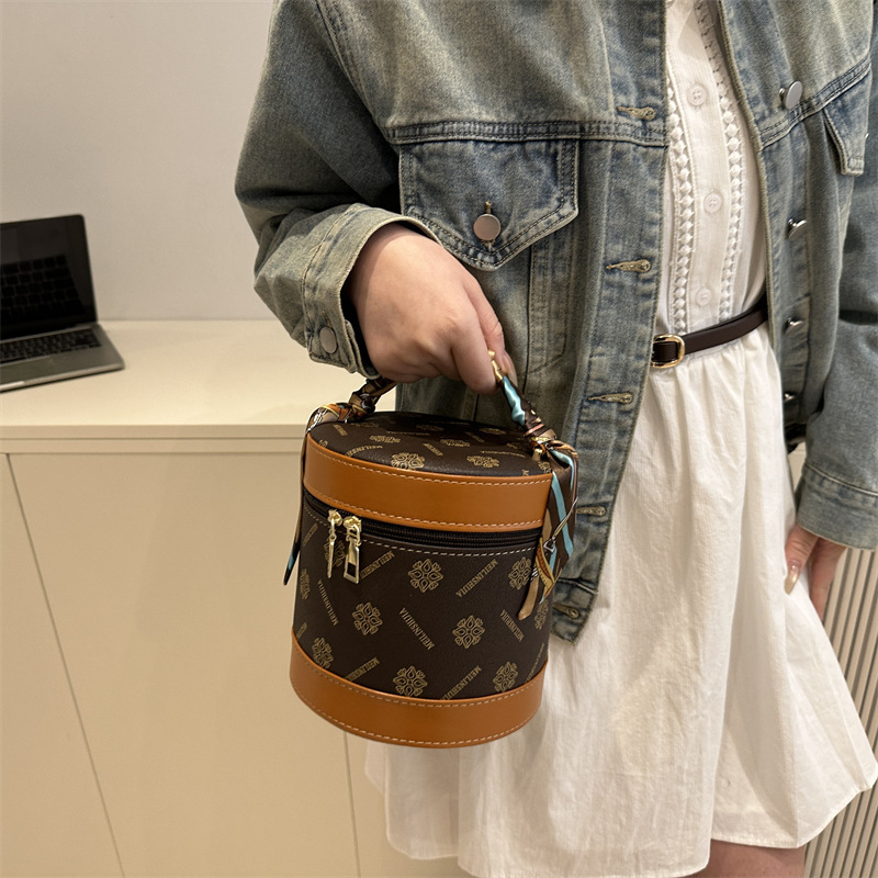 YSD PU bucket bag με φερμουάρ, καλλυντική τσάντα σε street fashion, αδιάβροχη, 0.4 kg, για οικιακή αποθήκευση
