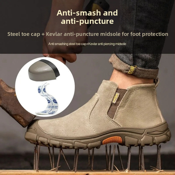 Обувки за заварчици със стоманен нос, антиудар и антипробив, лека подметка Oxford, средна височина, велур