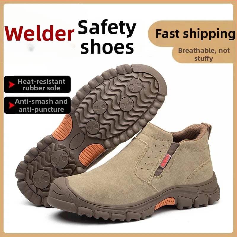 Обувки за заварчици със стоманен нос, антиудар и антипробив, лека подметка Oxford, средна височина, велур