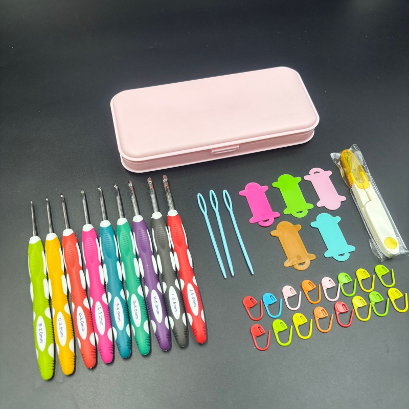 SKA Set kukica za pletenje – 100 kom u kutiji, aluminijske mekane ručke, DIY pletenje, lagani luksuz stil