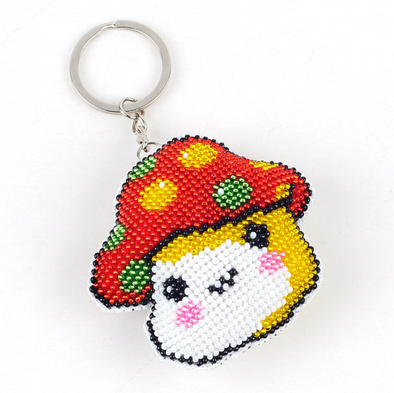 Kljucni lančić za ruksak s križnim šivanjem, dvostrano izvezen dizajn s perlama, motiv cartoon/anime, 14CT, plastična podloga, paket