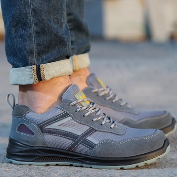 Pracovná obuv s oceľovou špičkou, proti nárazom a prepichnutiu, koža + pletený vrchný diel, nízky strih