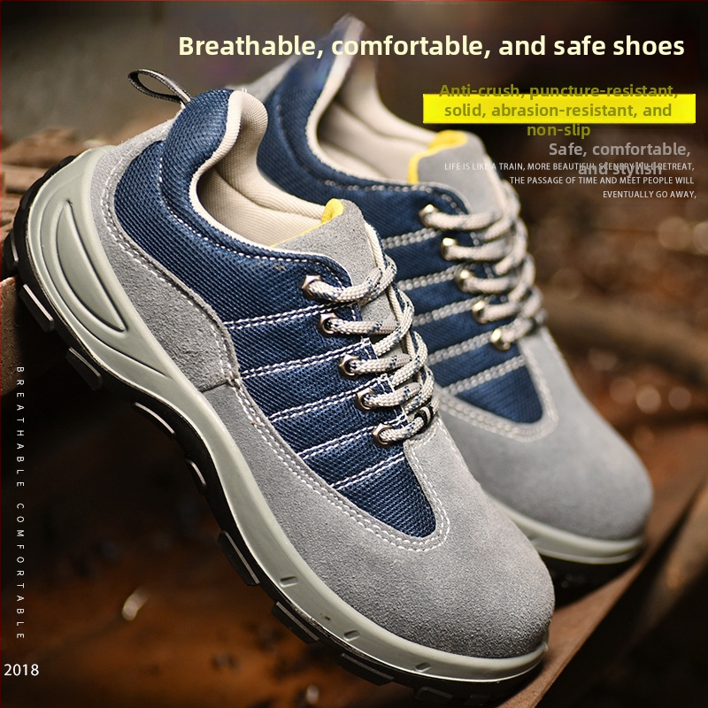 Pracovná obuv s oceľovou špičkou, proti nárazu a prepichnutiu, priedušná, odolná voči opotrebeniu, nubuková koža