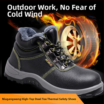 Pantofi de protecție de iarnă din piele de vițel, cu căptușeală de fleece, vârf din oțel, protecție anti-șoc și anti-perforație, calzi, durabili, impermeabili și rezistenți la ulei