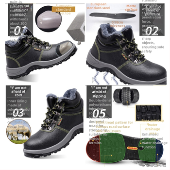 Pantofi de protecție de iarnă din piele de vițel, cu căptușeală de fleece, vârf din oțel, protecție anti-șoc și anti-perforație, calzi, durabili, impermeabili și rezistenți la ulei