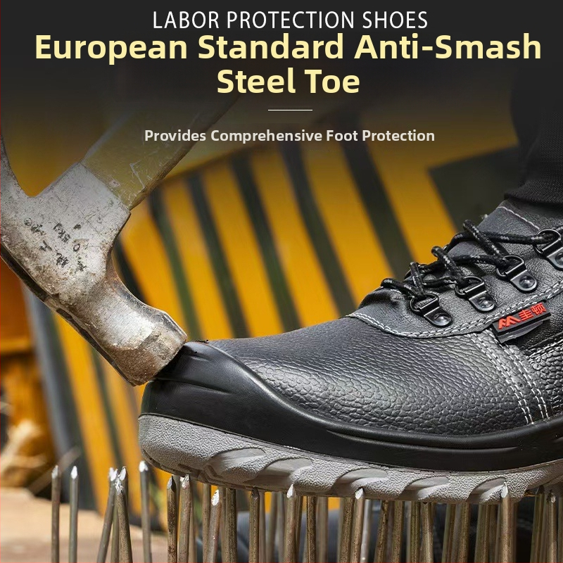 Încălțăminte de protecție din piele de vită, vârf din oțel – antișoc, anti-perforație, rezistentă la abraziune, ușoară, talpă joasă