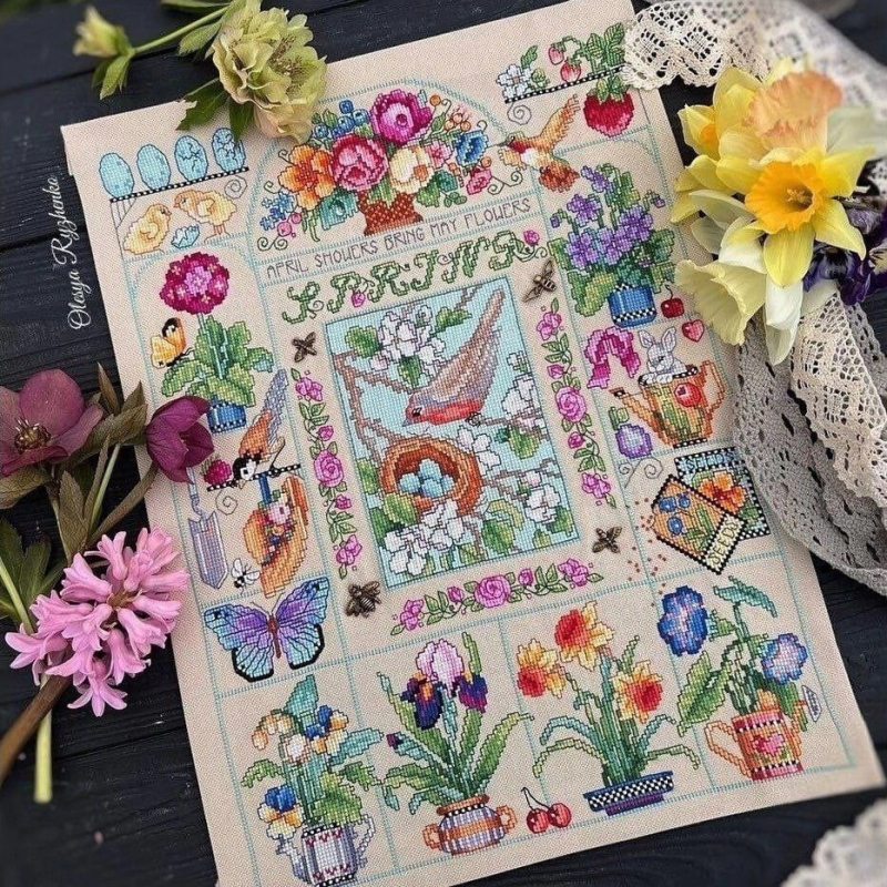 Комплект за бродерия – Пролетна градина, PET материал, модерен минималистичен стил, за дневна