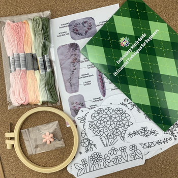 Roz hímző készlet vízben oldódó nemszövött anyaggal, öntapadós – teljes készlet mintával és útmutatóval; testreszabható rajzok szerint; skandináv stílus a nappaliba