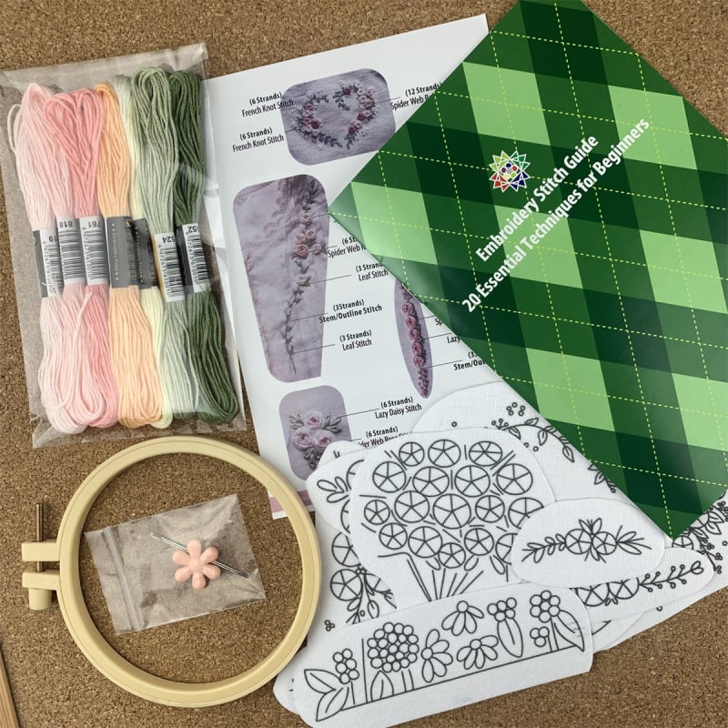 Roz hímző készlet vízben oldódó nemszövött anyaggal, öntapadós – teljes készlet mintával és útmutatóval; testreszabható rajzok szerint; skandináv stílus a nappaliba