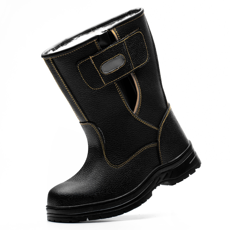 Bocanci de protecție cu căptușeală de lână, piele cu granură lychee, înălțime înaltă, protecție împotriva lovirii și perforării