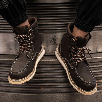 Pantofi de lucru antișoc și anti-perforație, cu vârf din oțel, guler mediu, piele Crazy Horse primul strat