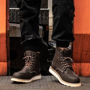 Pantofi de lucru antișoc și anti-perforație, cu vârf din oțel, guler mediu, piele Crazy Horse primul strat