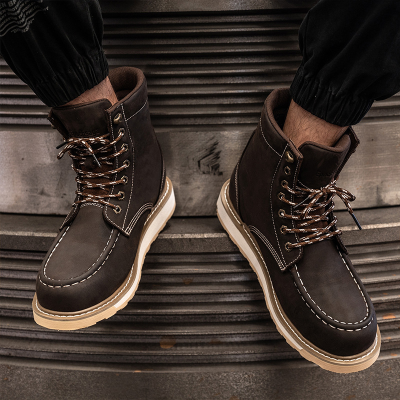 Pantofi de lucru antișoc și anti-perforație, cu vârf din oțel, guler mediu, piele Crazy Horse primul strat