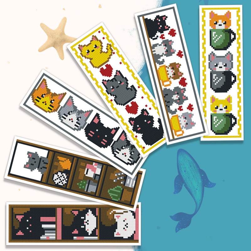 Set za križićni bod, lanena tkanina, 11CT, uzorak: crtani/anime, moderni minimalistički stil