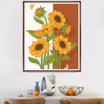 Set za križno šivanje s motivom suncokreta, platno 9ct, plastična pločica, jednostavan i modern stil
