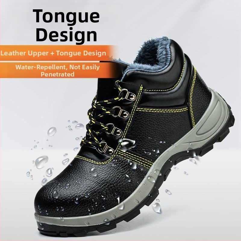 Pánske zimné pracovné topánky s oceľovou špičkou, vysoký horný okraj, proti rozbitiu a proti prepichnutiu, pre stavebné práce, hovädzia koža