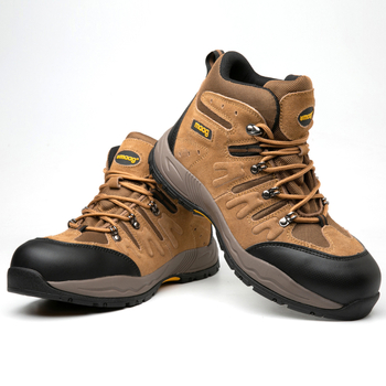 Pantofi de protecție pentru bărbați, ghete de drumeție înalte cu vârf din oțel și talpă din oțel, antișoc și anti-perforație, velur + plasă