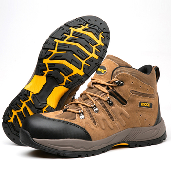 Pantofi de protecție pentru bărbați, ghete de drumeție înalte cu vârf din oțel și talpă din oțel, antișoc și anti-perforație, velur + plasă