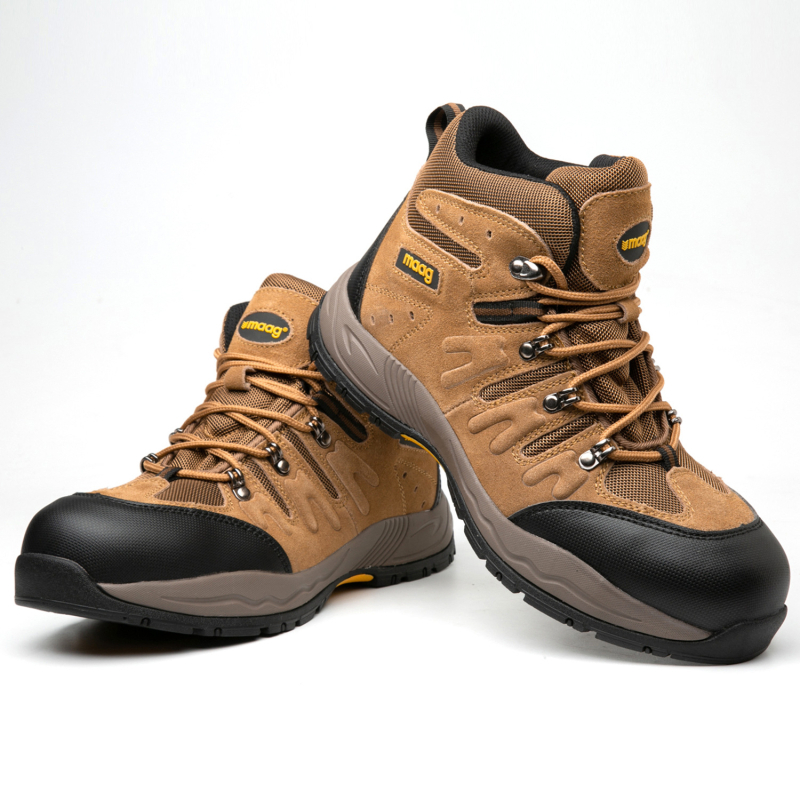 Pantofi de protecție pentru bărbați, ghete de drumeție înalte cu vârf din oțel și talpă din oțel, antișoc și anti-perforație, velur + plasă