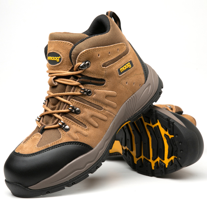 Pantofi de protecție pentru bărbați, ghete de drumeție înalte cu vârf din oțel și talpă din oțel, antișoc și anti-perforație, velur + plasă