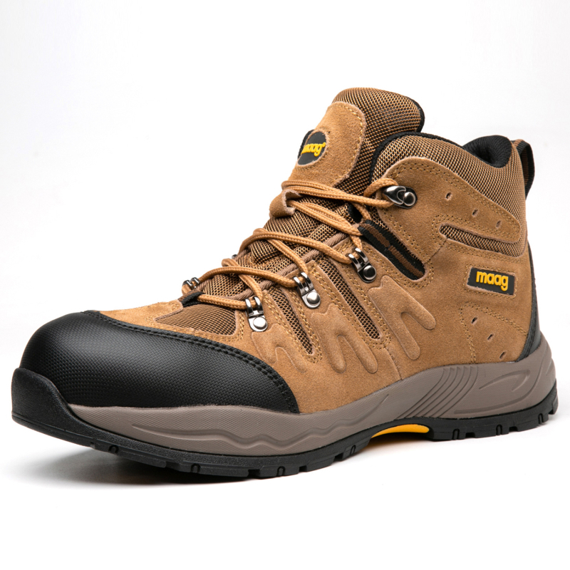 Pantofi de protecție pentru bărbați, ghete de drumeție înalte cu vârf din oțel și talpă din oțel, antișoc și anti-perforație, velur + plasă