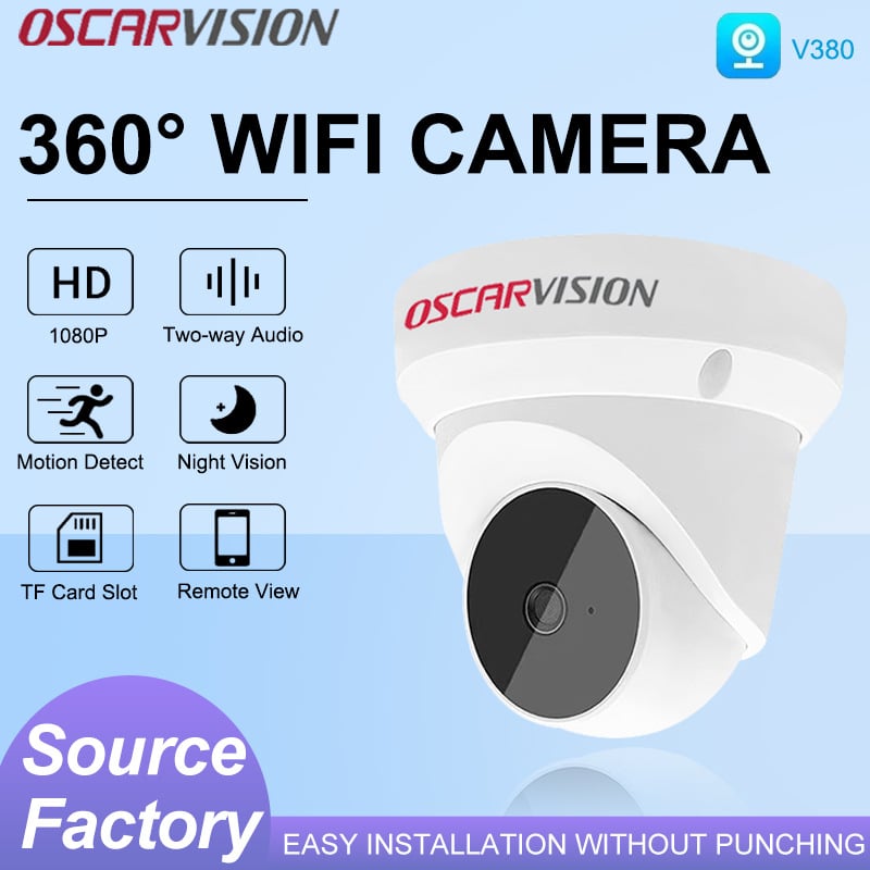 Vezeték nélküli WiFi felügyeleti kamera — PTZ forgatás, HD éjjellátás, beltéri használat, mennyezetre szerelhető (DC12V, tömeg 0,4 kg, márka V380)