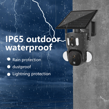 Cameră de supraveghere solară, wireless, pentru exterior, HD, cu viziune pe timp de noapte, 0.00 Lux, SNR > 30 dB, -30°C până la +60°C, carcasă din aluminiu, pentru interior/ exterior