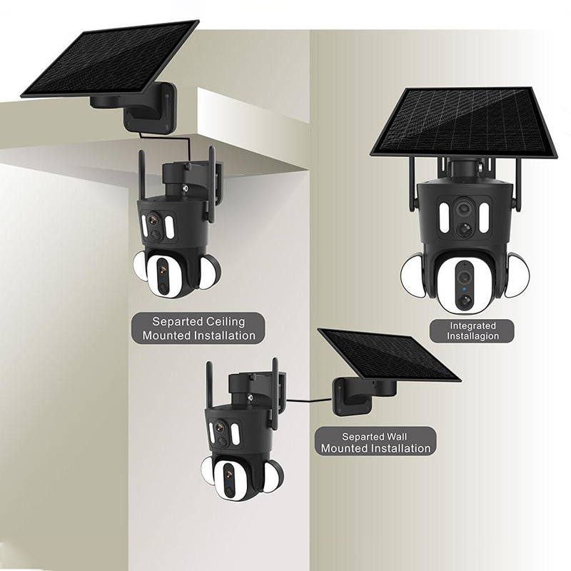Cameră de supraveghere solară, wireless, pentru exterior, HD, cu viziune pe timp de noapte, 0.00 Lux, SNR > 30 dB, -30°C până la +60°C, carcasă din aluminiu, pentru interior/ exterior