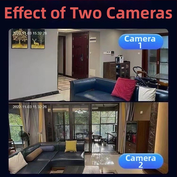 Vnútorná Wi‑Fi bezpečnostná kamera s dvojitým objektívom a diaľkovým ovládaním zo smartfónu, PTZ: zvislé 120°, vodorovné 350°, limit otáčania 355°, rýchlosti 70°/s (vodorovné) a 30°/s (zvislé)