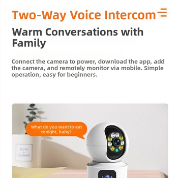 Vnútorná Wi‑Fi bezpečnostná kamera s dvojitým objektívom a diaľkovým ovládaním zo smartfónu, PTZ: zvislé 120°, vodorovné 350°, limit otáčania 355°, rýchlosti 70°/s (vodorovné) a 30°/s (zvislé)