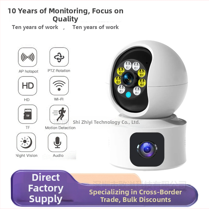 Vnútorná Wi‑Fi bezpečnostná kamera s dvojitým objektívom a diaľkovým ovládaním zo smartfónu, PTZ: zvislé 120°, vodorovné 350°, limit otáčania 355°, rýchlosti 70°/s (vodorovné) a 30°/s (zvislé)