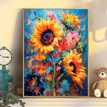 Keresztszemes készlet – napraforgó táj, 11CT pamut vászon, DIY falikép