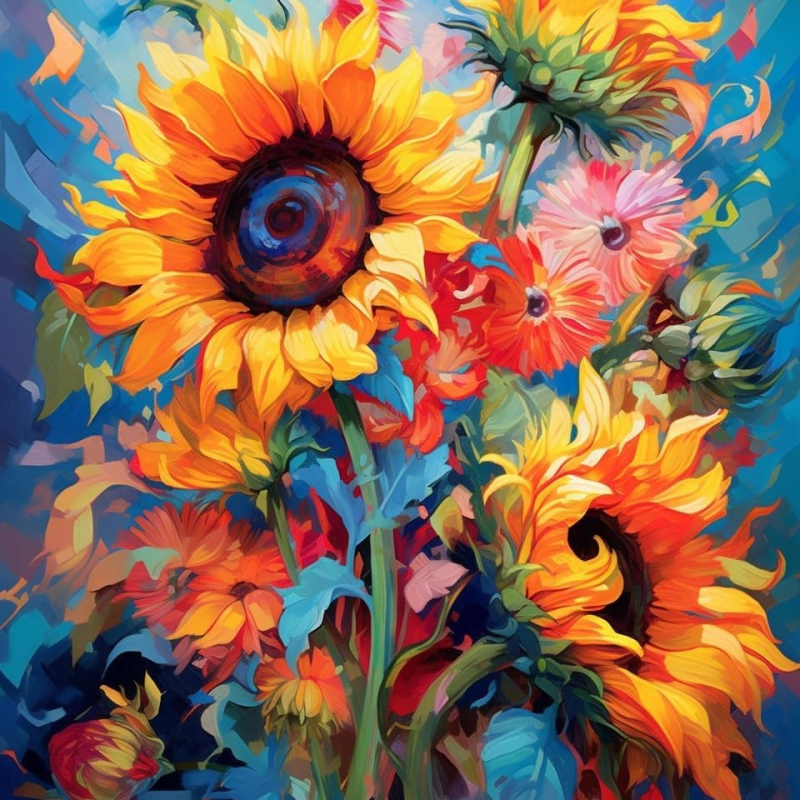 Keresztszemes készlet – napraforgó táj, 11CT pamut vászon, DIY falikép