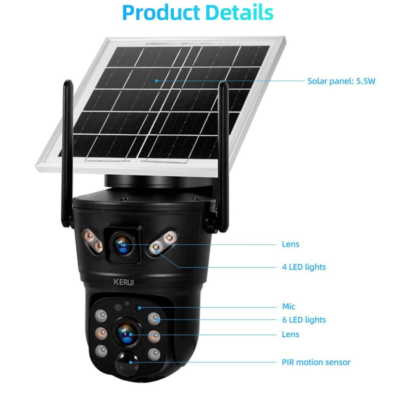 V380Pro Solarna vanjska kamera s 4G, bežični Wi-Fi, vodootporna, HD noćni vid i daljinski nadzor