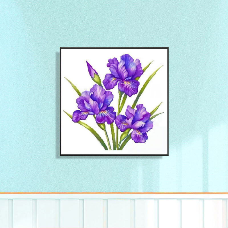 Keresztszemes készlet: virágos minta levéllel, pamut anyag, 11-count vászon, modern minimalist stílus