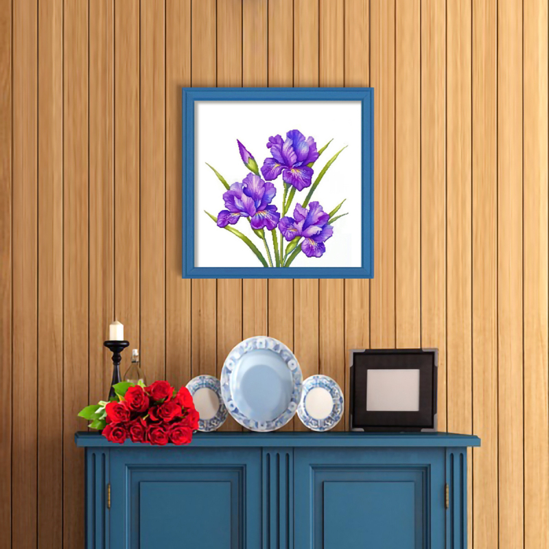 Keresztszemes készlet: virágos minta levéllel, pamut anyag, 11-count vászon, modern minimalist stílus