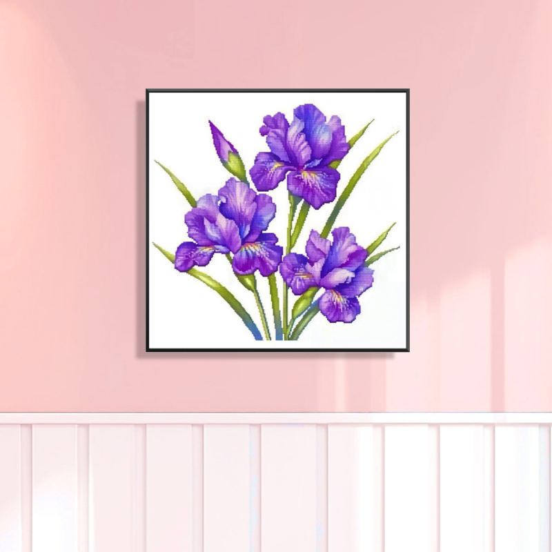 Keresztszemes készlet: virágos minta levéllel, pamut anyag, 11-count vászon, modern minimalist stílus