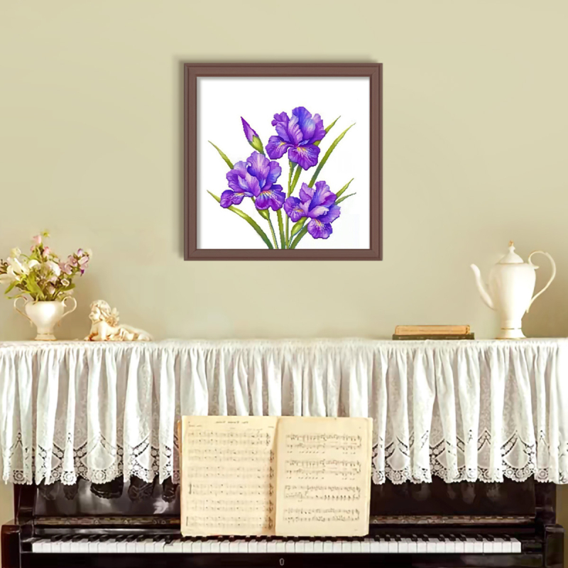 Keresztszemes készlet: virágos minta levéllel, pamut anyag, 11-count vászon, modern minimalist stílus