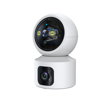 Left meter cameră de securitate pentru casă cu lentile duale, acoperire de 360°, monitorizare la distanță și viziune de noapte; 24 V, -20 până la 50°C, ABS plastic.