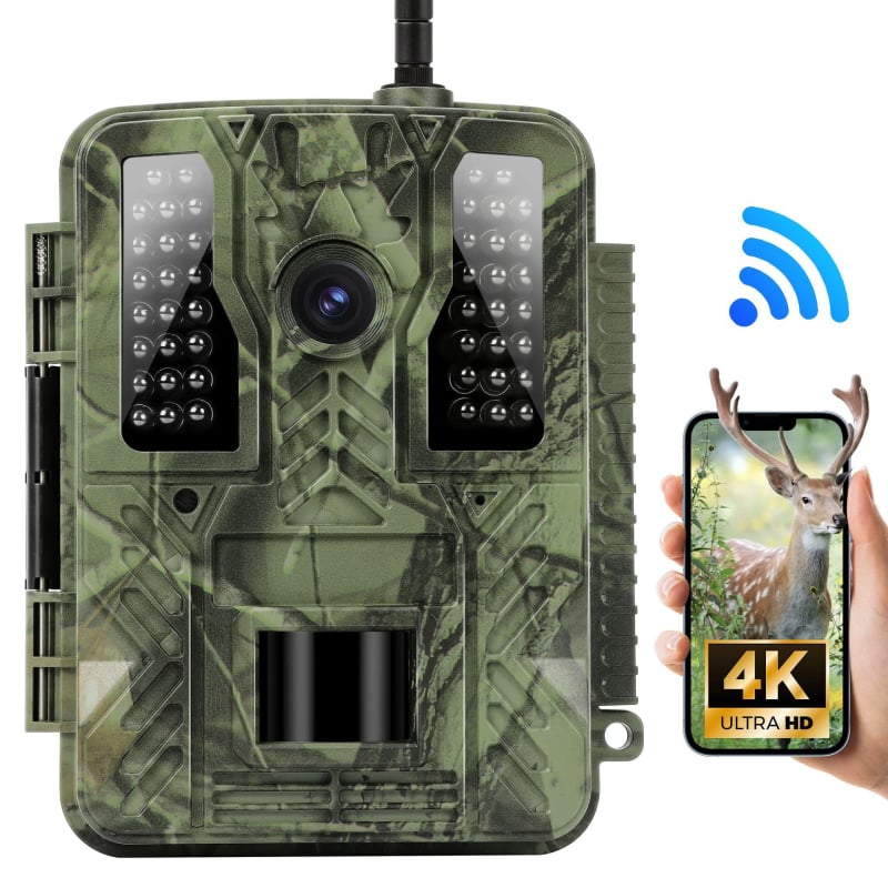 Vanjska kamera za nadzor lova – 4K, Wi‑Fi, infracrveno noćno snimanje, IR domet 30 m, -32°C do 60°C, napajanje 6–12 V DC