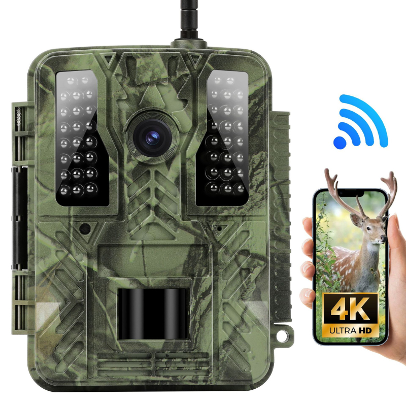 Vanjska kamera za nadzor lova – 4K, Wi‑Fi, infracrveno noćno snimanje, IR domet 30 m, -32°C do 60°C, napajanje 6–12 V DC