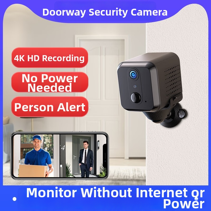 4K juhtmevaba kaamera kodu- ja ärikasutuseks – 2,8 mm lai nurga objektiiv, mobiilirakendusega kaugnägemine, vahemik 0–10 m